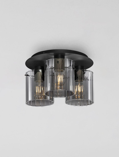 Nova Luce Deckenleuchte Mirbi 3-flammig 3xE27 Schwarz Stahl Glas Ø37cm 9236203