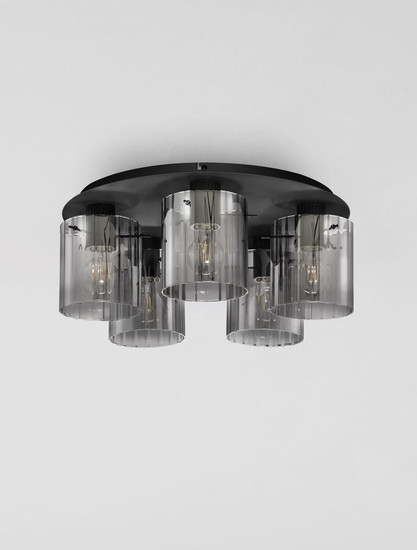 Nova Luce Deckenleuchte Mirbi 5-flammig 5xE27 Schwarz Stahl Glas Ø52cm 9236204