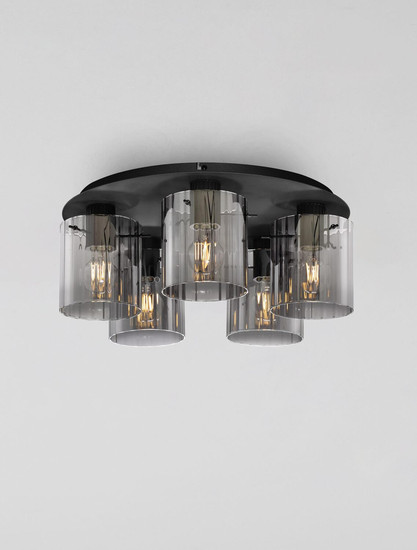 Nova Luce Deckenleuchte Mirbi 5-flammig 5xE27 Schwarz Stahl Glas Ø52cm 9236204