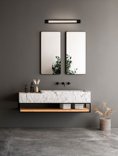 Nova Luce LED Wandleuchte Fasko 16W warmweiss 3000K IP44 Schwarz Glas Metall 80x9,5cm 9236298