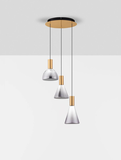 Nova Luce LED Pendelleuchte Voi dimmbar 24W warmweiss 3000K Schwarz Messinggold Glas Metall Ø43cm 9236306