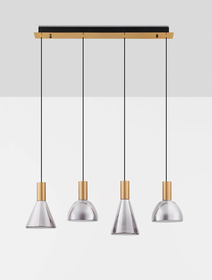 Nova Luce LED Pendelleuchte Voi dimmbar 32W warmweiss 3000K Schwarz Messinggold Glas Metall 87x17cm 9236307