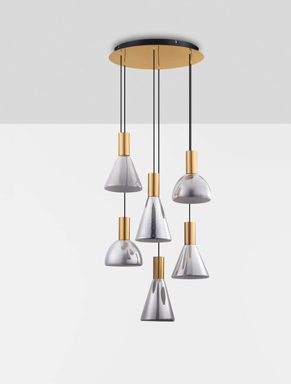 Nova Luce LED Pendelleuchte Voi dimmbar 48W warmweiss 3000K Schwarz Messinggold Glas Metall Ø52cm 9236308