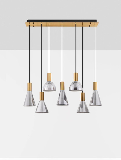 Nova Luce LED Pendelleuchte Voi dimmbar 47W warmweiss 3000K Schwarz Messinggold Glas Metall 96x33cm 9236309