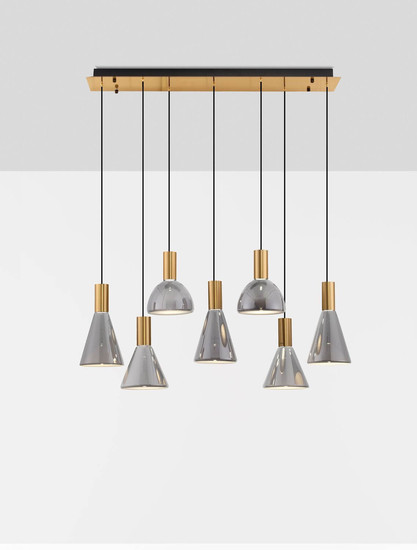 Nova Luce LED Pendelleuchte Voi dimmbar 47W warmweiss 3000K Schwarz Messinggold Glas Metall 96x33cm 9236309