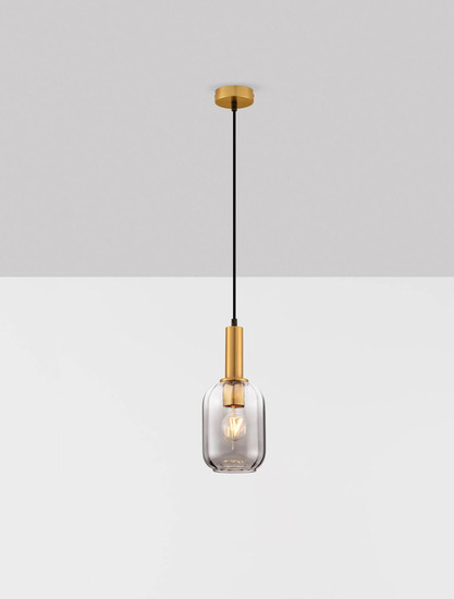 Nova Luce Pendelleuchte Maho E27 Rauchgrau Messinggold Glas Metall Ø14cm 9236313