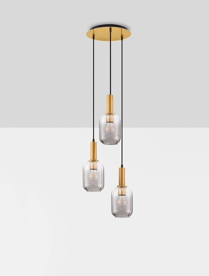 Nova Luce Pendelleuchte Maho 3-flammig 3xE27 Rauchgrau Messinggold Glas Metall Ø36cm 9236314