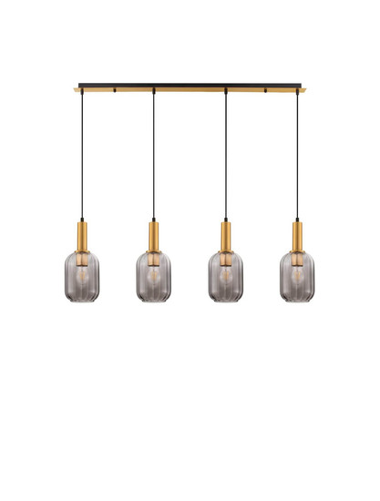 Nova Luce Pendelleuchte Maho 4-flammig 4xE27 Rauchgrau Messinggold Glas Metall 107x14cm 9236315