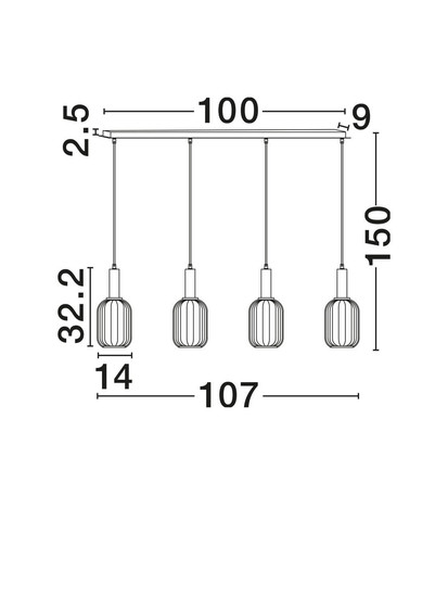 Nova Luce Pendelleuchte Maho 4-flammig 4xE27 Rauchgrau Messinggold Glas Metall 107x14cm 9236315