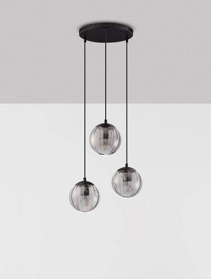 Nova Luce Pendelleuchte Abbacus 3-flammig 3xE27 Schwarz Glas Metall Ø44cm 9236317