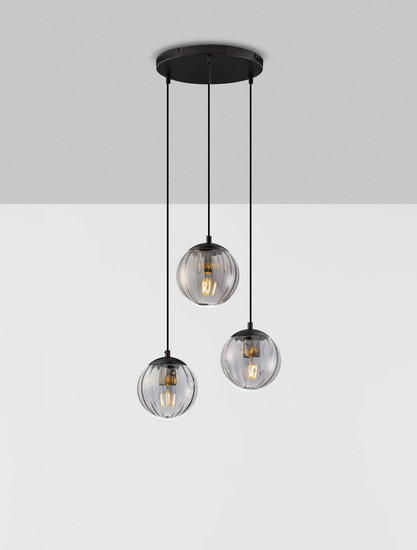 Nova Luce Pendelleuchte Abbacus 3-flammig 3xE27 Schwarz Glas Metall Ø44cm 9236317