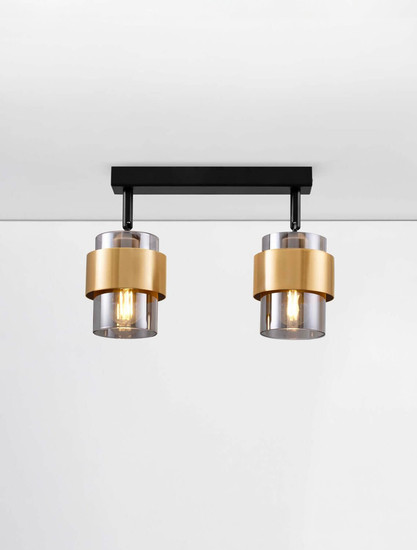 Nova Luce Deckenleuchte Sianna 2-flammig 2xE27 Schwarz Messinggold Glas Metall 47x20cm 9236387