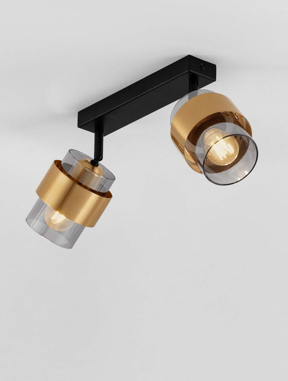 Nova Luce Deckenleuchte Sianna 2-flammig 2xE27 Schwarz Messinggold Glas Metall 47x20cm 9236387