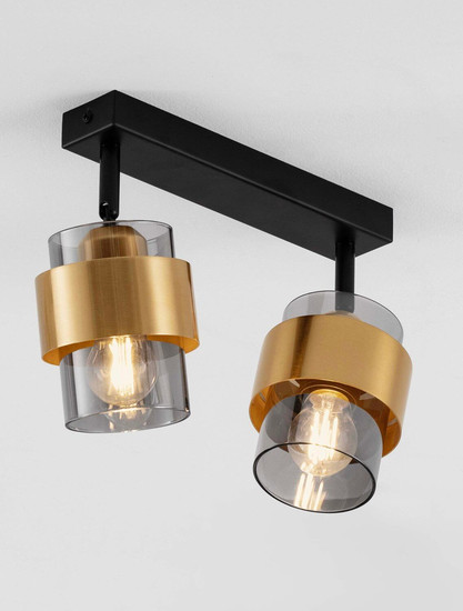 Nova Luce Deckenleuchte Sianna 2-flammig 2xE27 Schwarz Messinggold Glas Metall 47x20cm 9236387