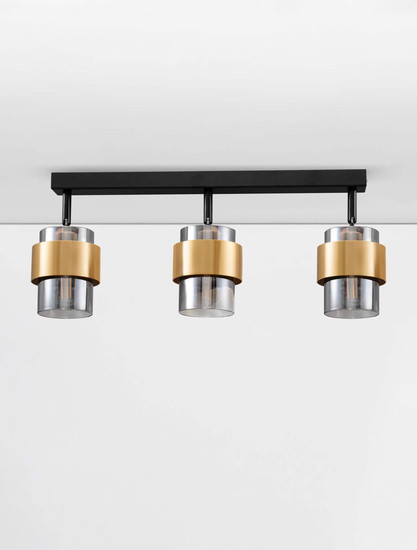 Nova Luce Deckenleuchte Sianna 3-flammig 3xE27 Schwarz Messinggold Glas Metall 70x20cm 9236388
