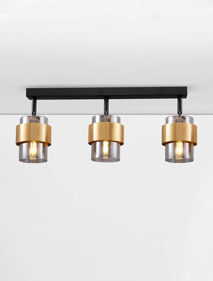 Nova Luce Deckenleuchte Sianna 3-flammig 3xE27 Schwarz Messinggold Glas Metall 70x20cm 9236388