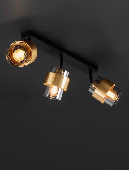 Nova Luce Deckenleuchte Sianna 3-flammig 3xE27 Schwarz Messinggold Glas Metall 70x20cm 9236388