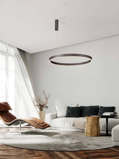 Nova Luce LED Pendelleuchte Elowen dimmbar 77W warmweiss 3000K Kaffeebraun Aluminium Ø80cm 9345650
