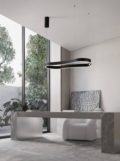Nova Luce LED Pendelleuchte Dussa dimmbar 52W warmweiss 3000K Schwarz Aluminium 90x45cm 9345691