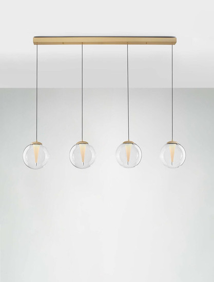 Nova Luce LED Pendelleuchte Galeo dimmbar 25W warmweiss 3000K Gold Glas Metall 136x22cm 9416941