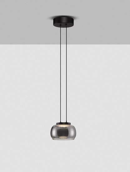 Nova Luce LED Pendelleuchte Bios dimmbar 9W warmweiss 3000K Rauchgrau Schwarz Glas Metall Ø18cm 9416954