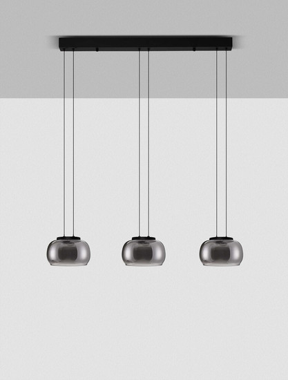 Nova Luce LED Pendelleuchte Bios dimmbar 25W warmweiss 3000K Rauchgrau Schwarz Glas Metall 82x18cm 9416955