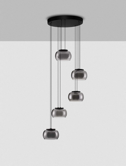 Nova Luce LED Pendelleuchte Bios dimmbar 41W warmweiss 3000K Rauchgrau Schwarz Glas Metall Ø52cm 9416956