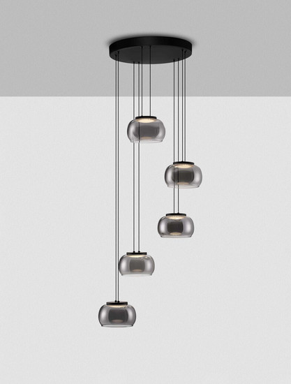 Nova Luce LED Pendelleuchte Bios dimmbar 41W warmweiss 3000K Rauchgrau Schwarz Glas Metall Ø52cm 9416956