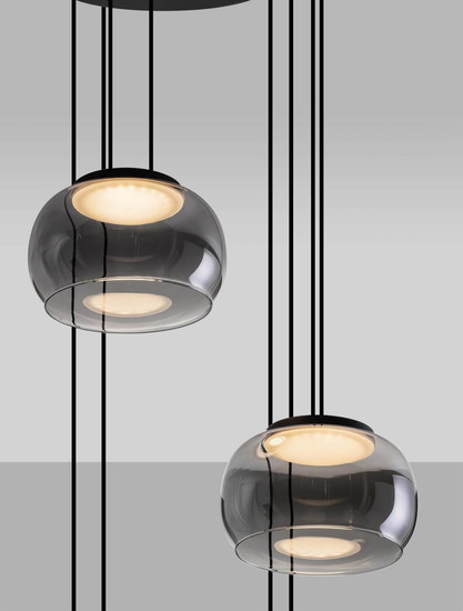 Nova Luce LED Pendelleuchte Bios dimmbar 41W warmweiss 3000K Rauchgrau Schwarz Glas Metall Ø52cm 9416956