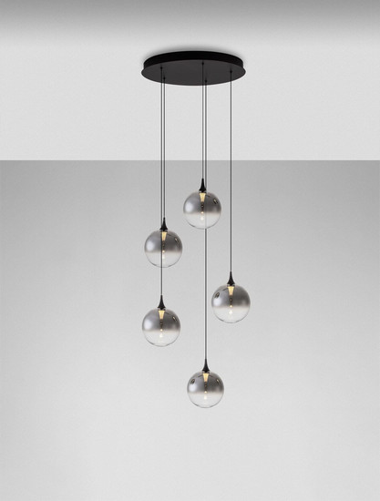 Nova Luce LED Pendelleuchte Orenda dimmbar 20W warmweiss 3000K Rauchgrau Schwarz Glas Metall Ø50cm 9416961