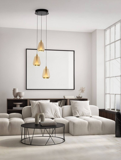Nova Luce LED Pendelleuchte Alish dimmbar 24W warmweiss 3000K Messinggold Schwarz Champagner Glas Metall Ø28cm 9416968