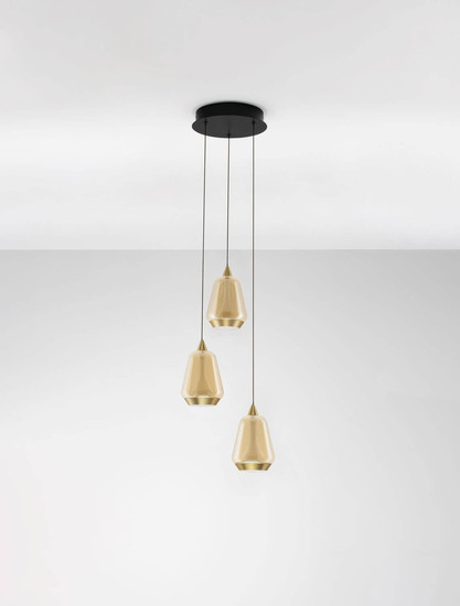 Nova Luce LED Pendelleuchte Alish dimmbar 24W warmweiss 3000K Messinggold Schwarz Champagner Glas Metall Ø28cm 9416968