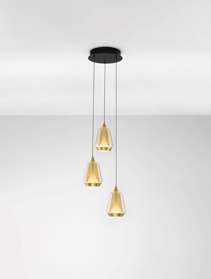 Nova Luce LED Pendelleuchte Alish dimmbar 24W warmweiss 3000K Messinggold Schwarz Champagner Glas Metall Ø28cm 9416968