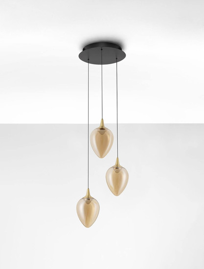Nova Luce LED Pendelleuchte Nali dimmbar 18W warmweiss 3000K Messinggold Schwarz Champagner Glas Metall Ø35cm 9416974