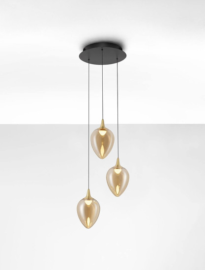 Nova Luce LED Pendelleuchte Nali dimmbar 18W warmweiss 3000K Messinggold Schwarz Champagner Glas Metall Ø35cm 9416974