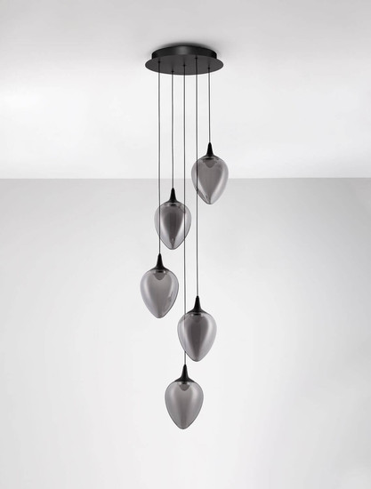 Nova Luce LED Pendelleuchte Nali dimmbar 30W warmweiss 3000K Rauchgrau Schwarz Glas Metall Ø35cm 9416975