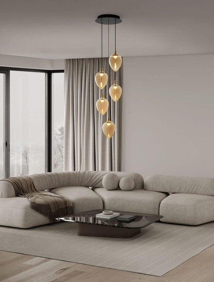 Nova Luce LED Pendelleuchte Nali dimmbar 30W warmweiss 3000K Messinggold Schwarz Champagner Glas Metall Ø35cm 9416976