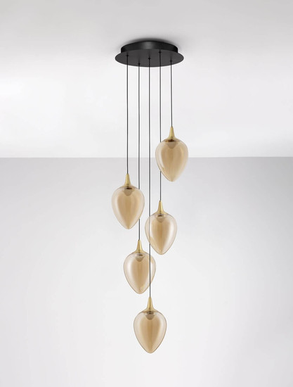 Nova Luce LED Pendelleuchte Nali dimmbar 30W warmweiss 3000K Messinggold Schwarz Champagner Glas Metall Ø35cm 9416976