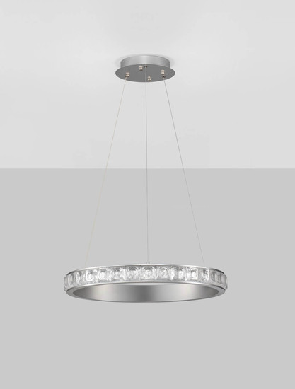 Nova Luce LED Pendelleuchte Eteken dimmbar 35W warmweiss 3000K Silber Stahl Kristall Ø60cm 9501214