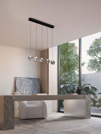 Nova Luce LED Pendelleuchte Ifos dimmbar 25W warmweiss 3000K Schwarz Chrom Metall 84x10cm 9511013