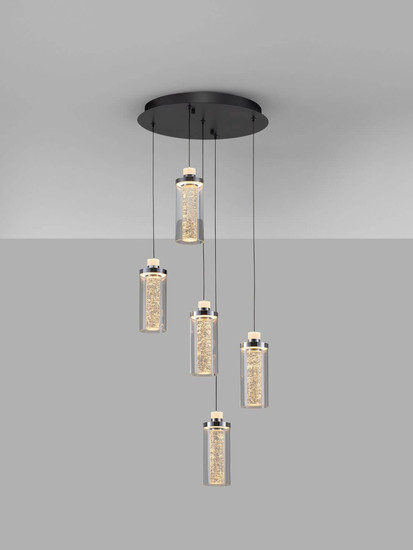 Nova Luce LED Pendelleuchte Lune dimmbar 38W warmweiss 3000K Schwarz Chrom Stahl Glas Ø38cm 9520011