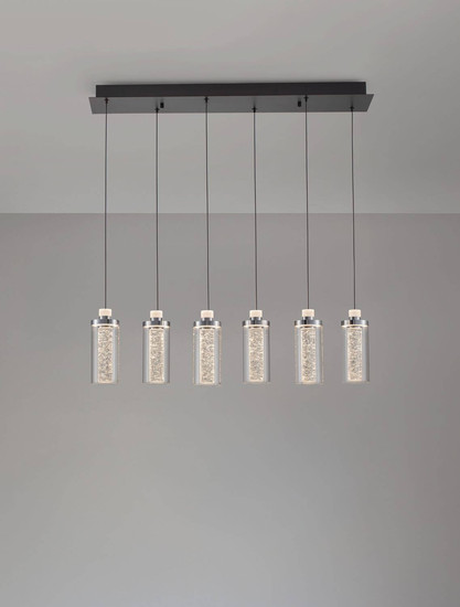 Nova Luce LED Pendelleuchte Lune dimmbar 44W warmweiss 3000K Schwarz Chrom Stahl Glas 81x20cm 9520012