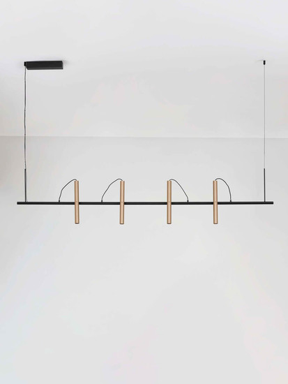 Nova Luce LED Pendelleuchte Prato dimmbar 33W warmweiss 3000K Champagnergold Schwarz Aluminium 150x9cm 9580925
