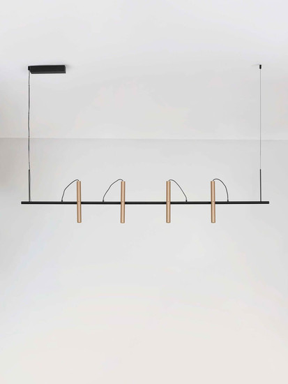 Nova Luce LED Pendelleuchte Prato dimmbar 33W warmweiss 3000K Champagnergold Schwarz Aluminium 150x9cm 9580925