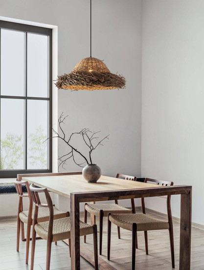 Nova Luce Pendelleuchte Natu 3-flammig 3xE27 Natur Seegras Ø52,5cm 9586515
