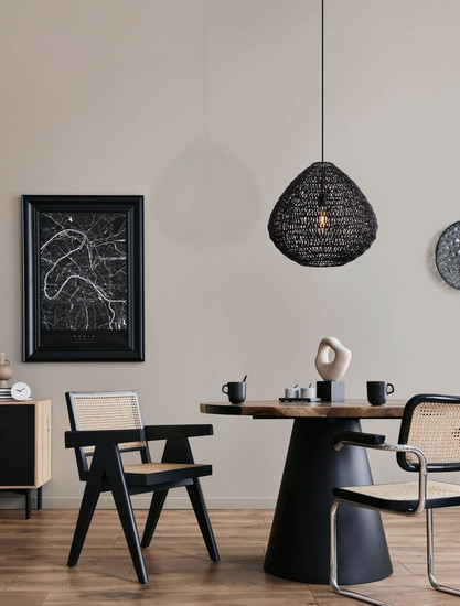 Nova Luce Pendelleuchte Melody E27 Schwarz Rattan Ø50cm 9586518