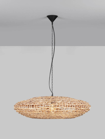 Nova Luce Pendelleuchte Bola E27 Schwarz Beige Textil Rattan Ø85cm 9586522