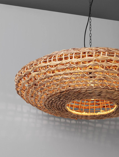 Nova Luce Pendelleuchte Bola E27 Schwarz Beige Textil Rattan Ø85cm 9586522