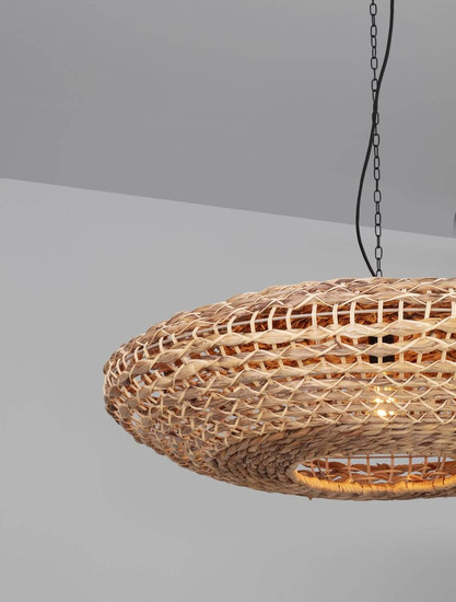 Nova Luce Pendelleuchte Bola E27 Schwarz Beige Textil Rattan Ø85cm 9586522