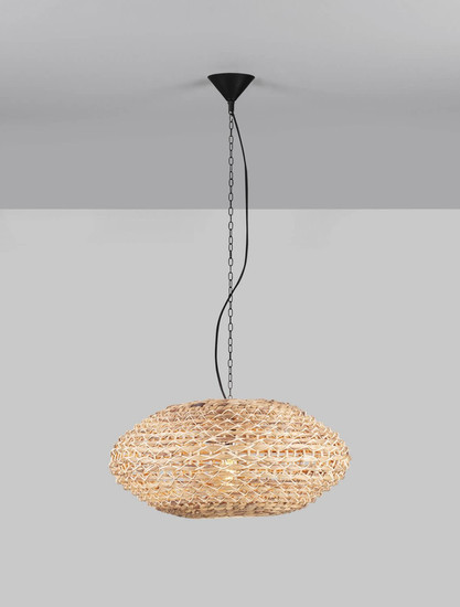 Nova Luce Pendelleuchte Bola E27 Schwarz Beige Textil Rattan Ø58cm 9586523
